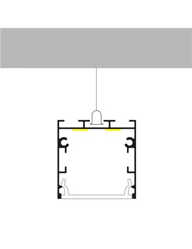 Perfil aluminio superficie/colgante para tiras LED FATE aluminio con difusor y accesorios 2 metros, 35x35mm