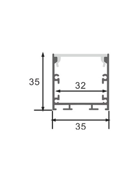 Perfil de alumínio para fitas de LED FATE, com difusor e acessórios, 2 metros, 35x35mm