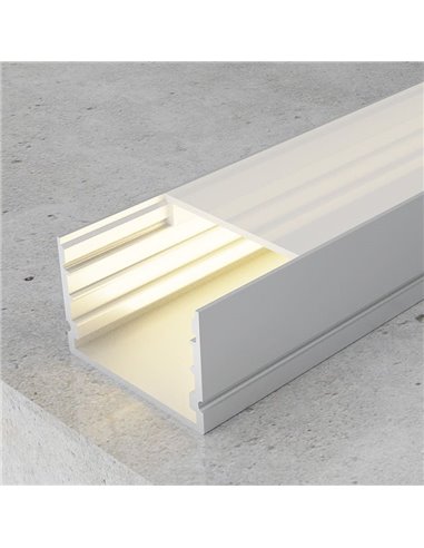 Perfil de superficie aluminio para tiras LED ROK con difusor, tapas y grapas 2 metros, 30x20mm