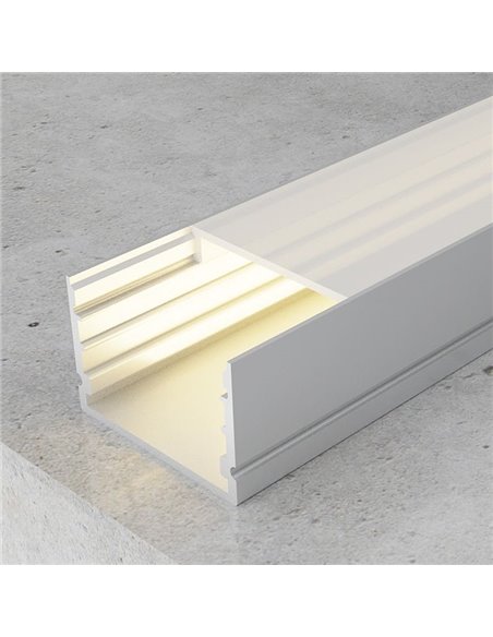 Perfil de superficie aluminio para tiras LED ROK con difusor, tapas y grapas 2 metros, 30x20mm