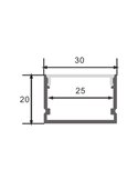 Perfil de superficie aluminio para tiras LED ROK con difusor, tapas y grapas 2 metros, 30x20mm