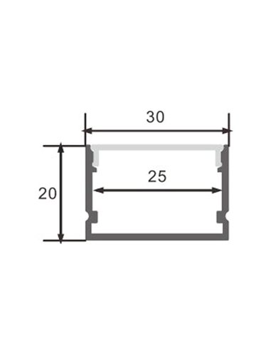 Perfil de alumínio ROK para fitas de LED com difusor, tampas de extremidade e clipes, 2 metros, 30x20mm