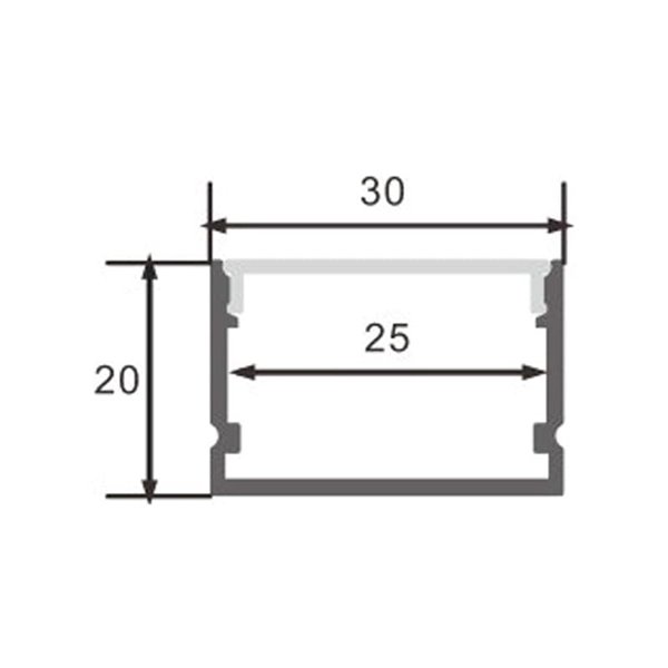 Perfil de superficie aluminio para tiras LED ROK con difusor, tapas y grapas 2 metros, 30x20mm