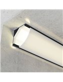 Perfil de canto em alumínio L para fitas de LED, laqueado em preto, com difusor e clipes, 2 metros, 16x16mm