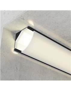 Perfil de aluminio esquina L para tiras LED lacado negro con difusor y grapas 2 metros, 16x16mm