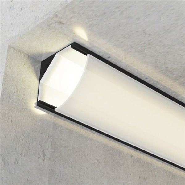 Profilé d'angle en aluminium en L pour rubans LED, laqué noir, avec diffuseur et clips, 2 mètres, 16 x 16 mm