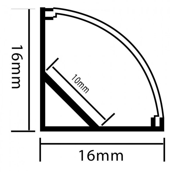 Perfil de aluminio esquina L para tiras LED lacado negro con difusor y grapas 2 metros, 16x16mm