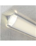 Perfil de canto em alumínio II para fitas de LED, com difusor, tampas de extremidade e clipes, 2 metros, 15,8 x 15,8 mm
