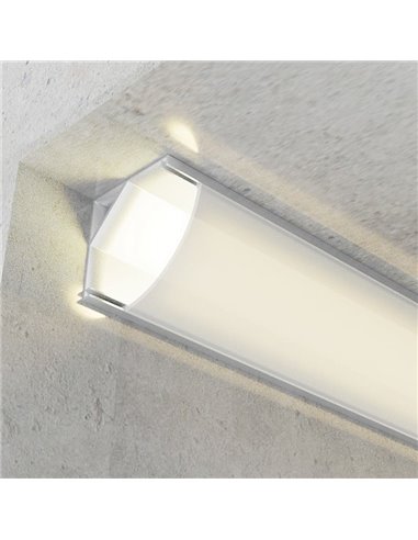 Perfil de canto em alumínio L para fitas de LED, com difusor e fixações, 2 metros, 13x13mm