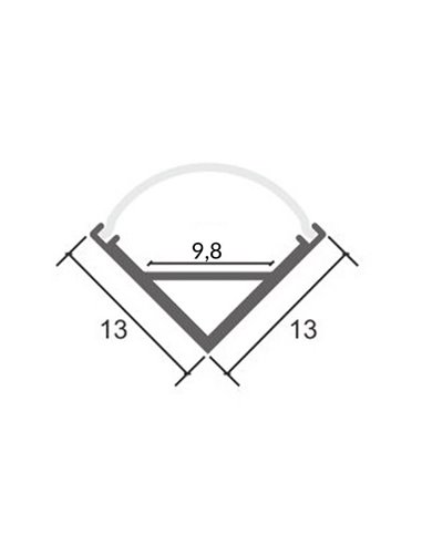Perfil de canto em alumínio L para fitas de LED, com difusor e fixações, 2 metros, 13x13mm