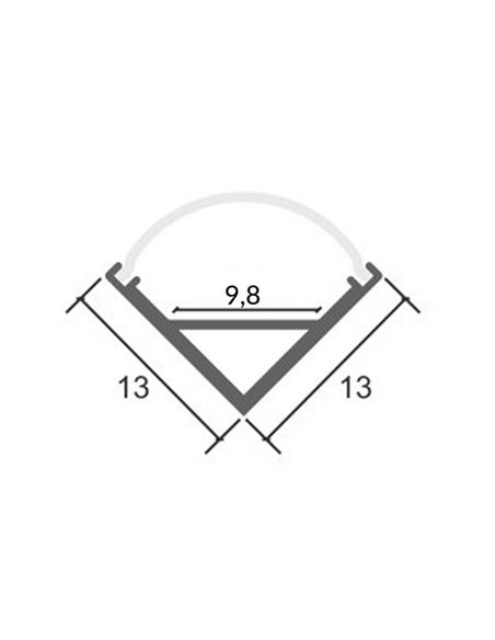 Perfil de canto em alumínio L para fitas de LED, com difusor e fixações, 2 metros, 13x13mm