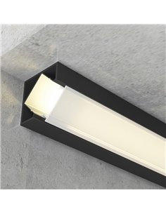 Perfil de aluminio de esquina para tiras LED KOPEP lacado negro con difusor y tapas 2 metros, 19x19mm