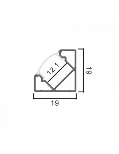 Profilé d'angle KOPEP en aluminium laqué noir pour rubans LED avec diffuseur et embouts, 2 mètres, 19 x 19 mm