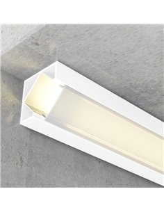 Perfil de aluminio de esquina para tiras LED KOPEP lacado blanco con difusor y tapas 2 metros, 19x19mm