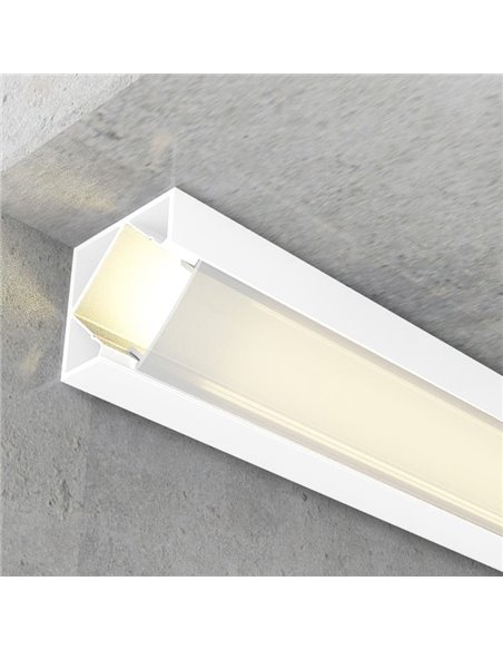 Perfil de canto KOPEP em alumínio lacado branco para fitas de LED com difusor e terminais, 2 metros, 19x19mm