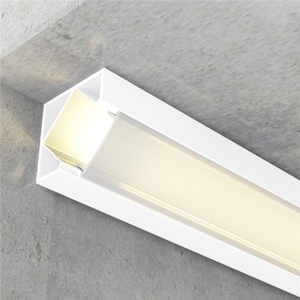 Perfil de canto KOPEP em alumínio lacado branco para fitas de LED com difusor e terminais, 2 metros, 19x19mm