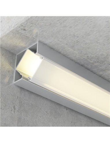 Perfil de aluminio de esquina para tiras LED KOPEP aluminio con difusor, tapas y grapas 2 metros, 19x19mm