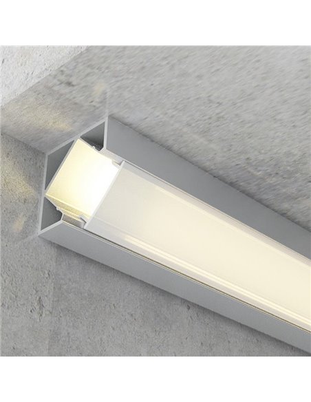 Perfil de aluminio de esquina para tiras LED KOPEP aluminio con difusor, tapas y grapas 2 metros, 19x19mm