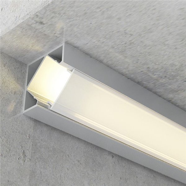 Perfil de aluminio de esquina para tiras LED KOPEP aluminio con difusor, tapas y grapas 2 metros, 19x19mm