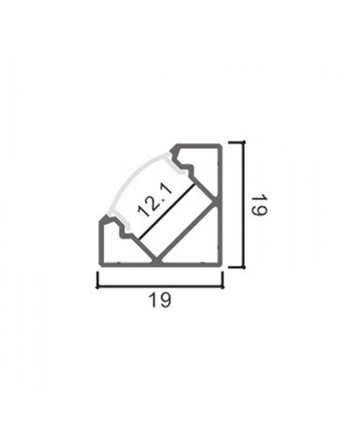 Profilé d'angle en aluminium KOPEP pour rubans LED, avec diffuseur, embouts et clips, 2 mètres, 19 x 19 mm