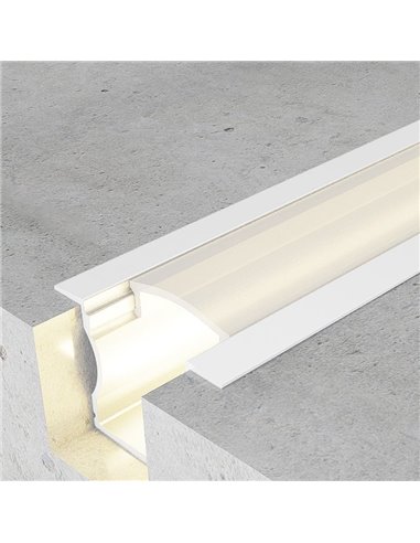 Perfil empotrable para tiras LED HIGH con alas blanco lacado con difusor, tapas y grapas 2 metros, 24x14,2mm
