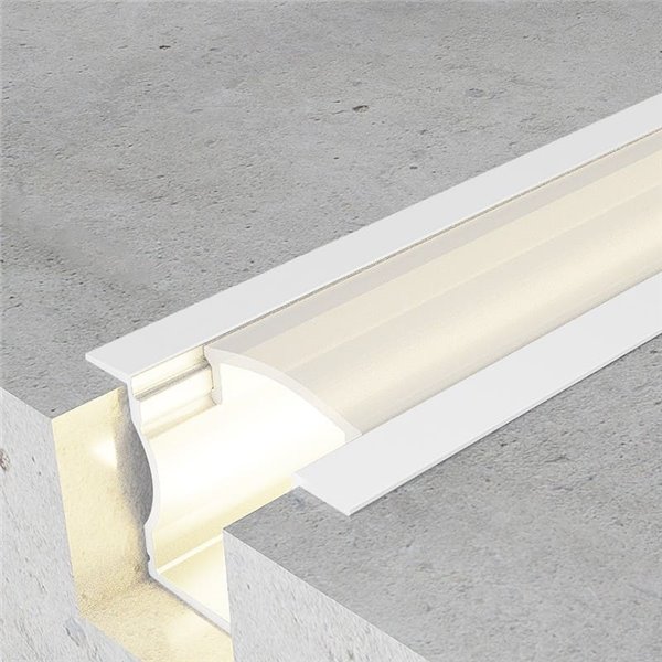 Perfil empotrable para tiras LED HIGH con alas blanco lacado con difusor, tapas y grapas 2 metros, 24x14,2mm