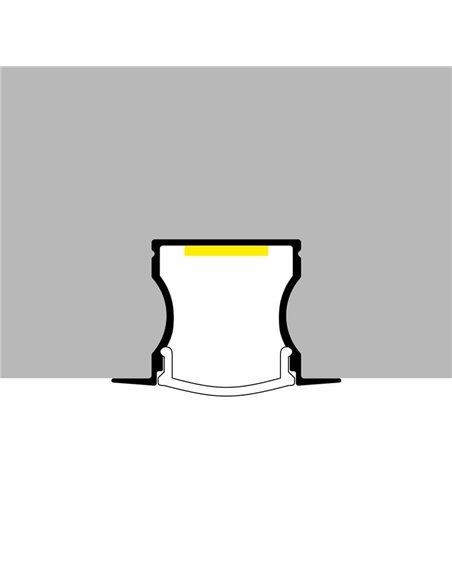 Perfil embutido para fitas de LED HIGH com abas, laqueado branco com difusor, tampas e clipes, 2 metros, 24x14,2mm