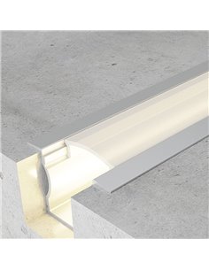 Profilé encastré pour rubans LED U HIGH WITH WINGS en aluminium avec diffuseur, capuchons et clips, 2 mètres, 24 x 14,2 mm