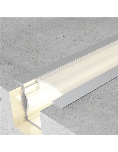 Perfil embutido para fitas de LED U HIGH WITH WINGS em alumínio com difusor, tampas e clipes, 2 metros, 24x14,2mm