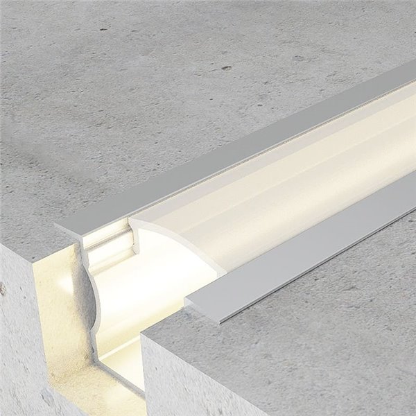 Perfil empotrable para tiras LED U HIGH CON ALAS aluminio con difusor, tapas y grapas 2 metros, 24x14,2mm