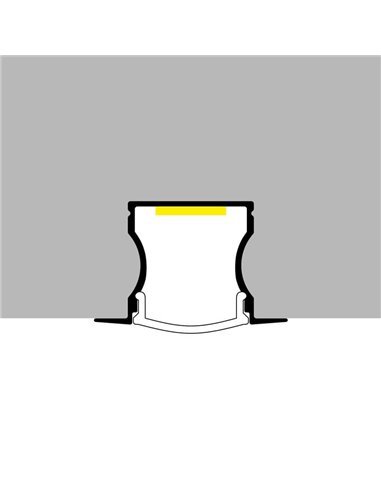 Perfil empotrable para tiras LED U HIGH CON ALAS aluminio con difusor, tapas y grapas 2 metros, 24x14,2mm