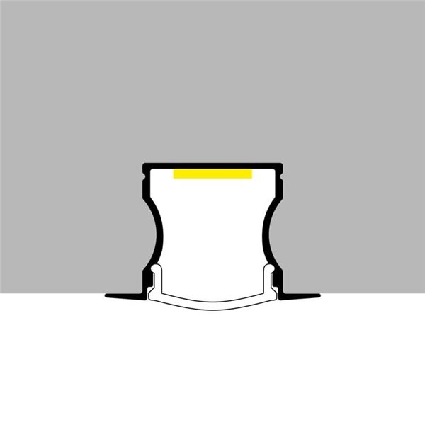 Profilé encastré pour rubans LED U HIGH WITH WINGS en aluminium avec diffuseur, capuchons et clips, 2 mètres, 24 x 14,2 mm