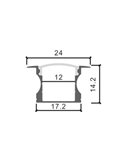 Perfil empotrable para tiras LED U HIGH CON ALAS aluminio con difusor, tapas y grapas 2 metros, 24x14,2mm