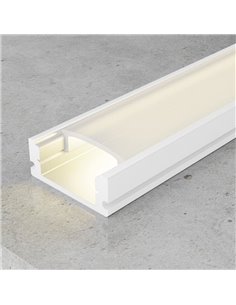 Perfil plano de superficie para tiras LED SID lacado blanco con difusor y accesorios 2 metros, 17,4x7mm