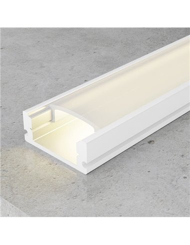 Perfil plano de superficie para tiras LED SID lacado blanco con difusor y accesorios 2 metros, 17,4x7mm