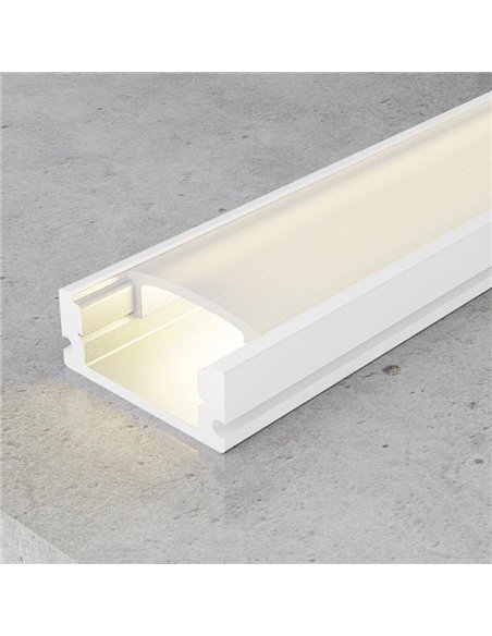 Perfil plano de superficie para tiras LED SID lacado blanco con difusor y accesorios 2 metros, 17,4x7mm