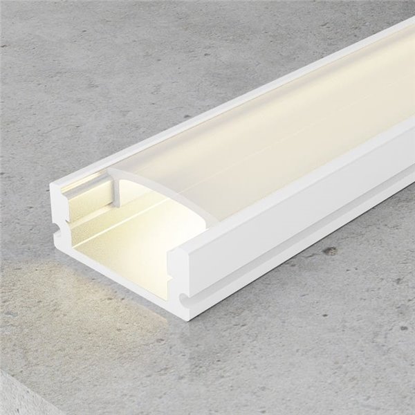 Perfil plano de superficie para tiras LED SID lacado blanco con difusor y accesorios 2 metros, 17,4x7mm