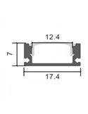 Perfil plano de superficie para tiras LED SID aluminio con difusor y accesorios 2 metros, 17,4x7mm