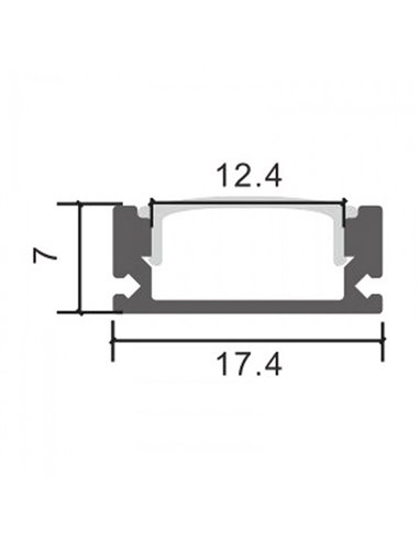 Perfil plano de superficie para tiras LED SID aluminio con difusor y accesorios 2 metros, 17,4x7mm