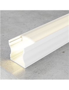 Perfil de alumínio para montagem em superfície, para fitas de LED, com acabamento laqueado branco, com difusor, tampas de extrem