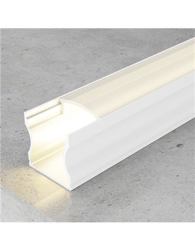 Perfil de aluminio de superficie para tiras LED HIGH lacado blanco con difusor, tapas y grapas 2 metros, 14,4x17,2mm