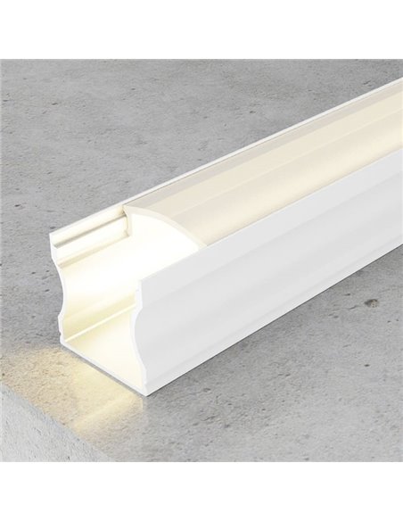 Perfil de aluminio de superficie para tiras LED HIGH lacado blanco con difusor, tapas y grapas 2 metros, 14,4x17,2mm