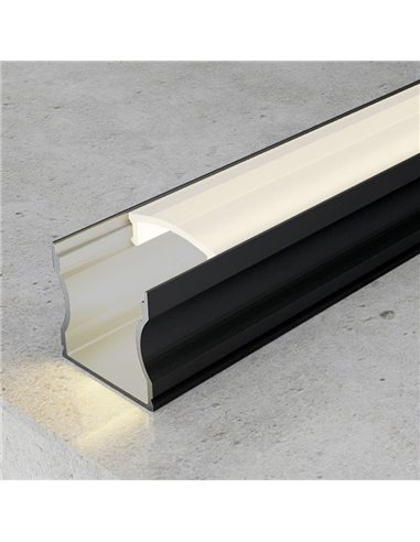 Perfil de aluminio de superficie para tiras LED HIGH lacado negro con difusor, tapas y grapas 2 metros, 14,4x17,2mm
