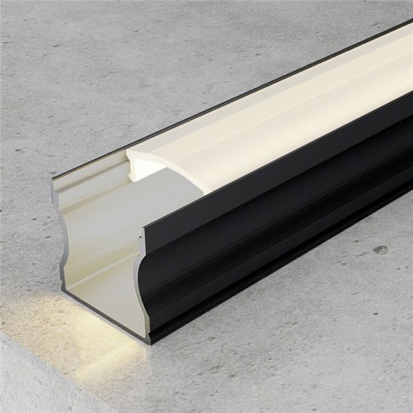 Perfil de aluminio de superficie para tiras LED HIGH lacado negro con difusor, tapas y grapas 2 metros, 14,4x17,2mm