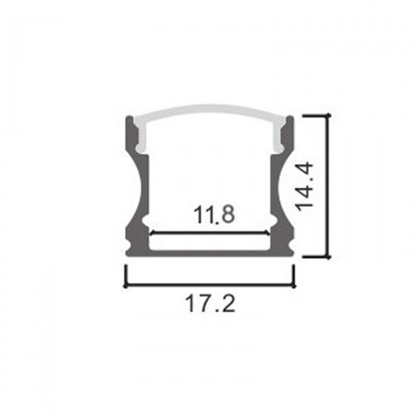 Perfil de aluminio de superficie para tiras LED HIGH lacado negro con difusor, tapas y grapas 2 metros, 14,4x17,2mm