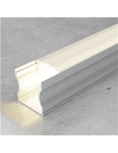 Perfil de aluminio de superficie para tiras LED HIGH aluminio con difusor, tapas y grapas 2 metros, 14,4x17,2mm