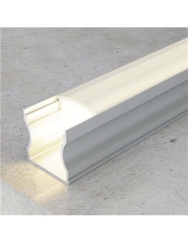 Perfil de aluminio de superficie para tiras LED HIGH aluminio con difusor, tapas y grapas 2 metros, 14,4x17,2mm