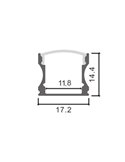 Perfil de aluminio de superficie para tiras LED HIGH aluminio con difusor, tapas y grapas 2 metros, 14,4x17,2mm