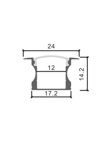 Profilé encastré pour rubans LED HAUT AVEC AILES, laqué noir, avec diffuseur, capuchons et clips, 2 mètres, 24 x 14,2 mm