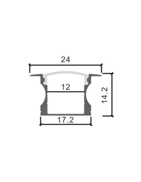 Perfil empotrable para tiras LED HIGH CON ALAS negro lacado con difusor, tapas y grapas 2 metros, 24x14,2mm